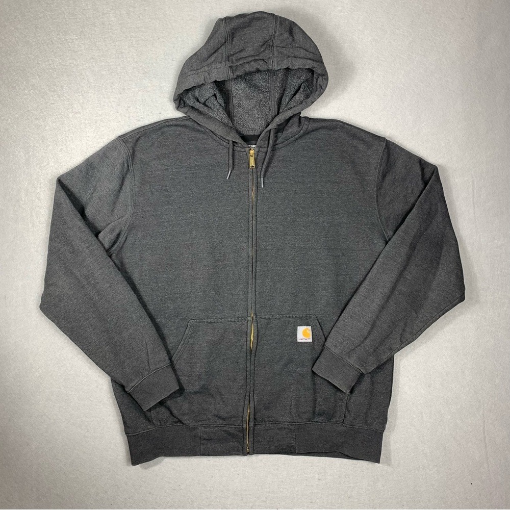 Carhartt Hoodie Mens Large Gray Full Zip Pockets Workwear Jacket K122 026